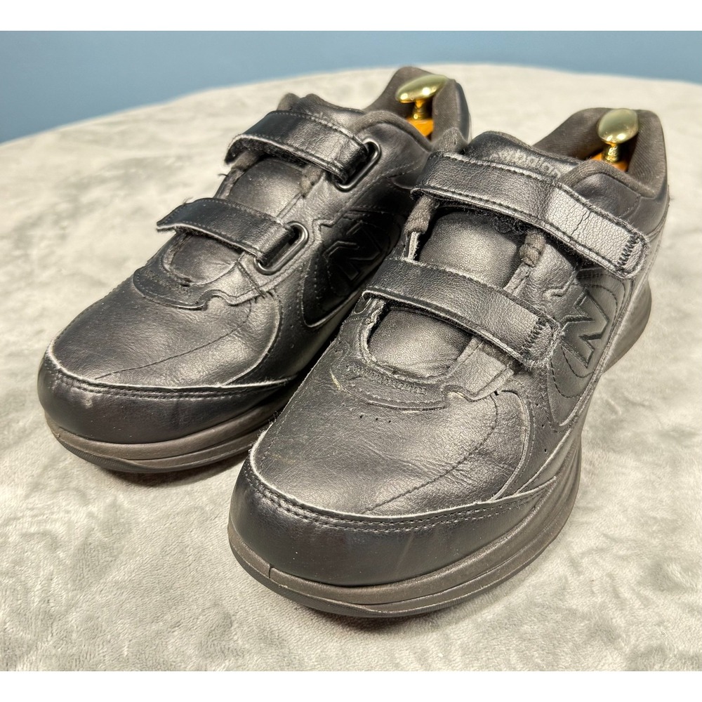 New Balance 577 Mens 9 4E Black Leather Walking Shoes Hook Loop Strap